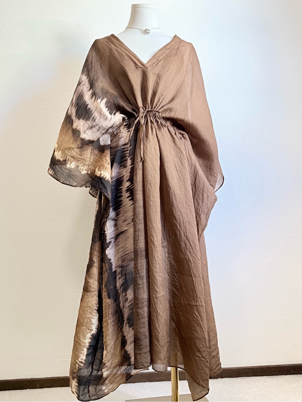 Massimo Dutti Tie Dye Ramie Kaftan Maxi Dress Boho Chic Dramatic Avant Garde